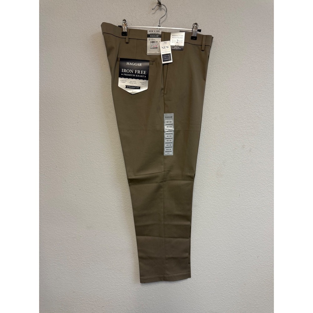 Haggar Iron Free Premium Khaki Pants Men 40x30 Straight Fit NWT Stretch